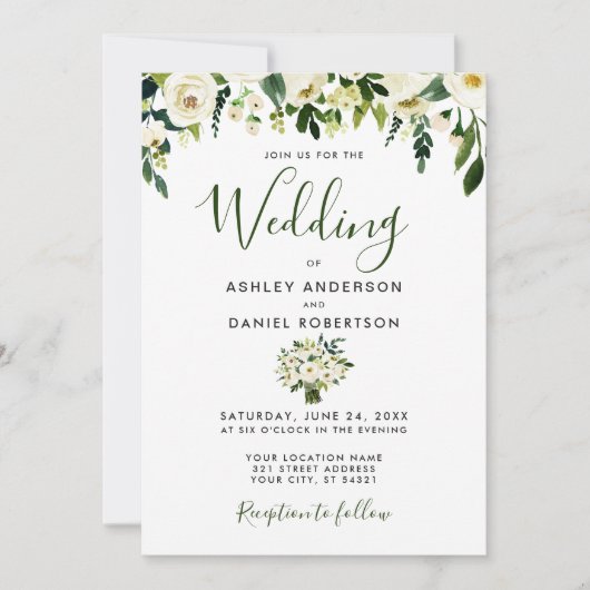 Moderne Waterverf Floral Green Wedding Invite Kaart (Voorkant)