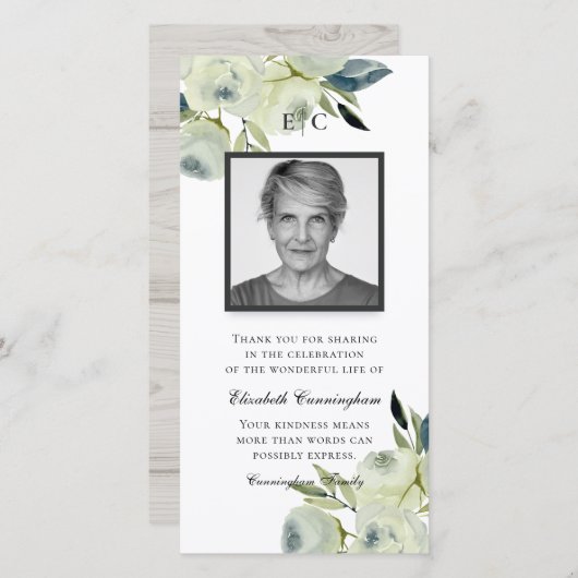 Moderne Waterverf "Floral Memorial" Bedankkaart (Voorkant / Achterkant)