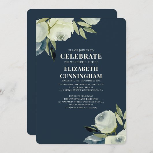 Moderne Waterverf Floral Memorial Kaart (Voorkant / Achterkant)