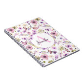 Moderne Waterverf Floral Monogram Girly White Notitieboek (Rechterzijde)