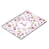 Moderne Waterverf Floral Monogram Girly White Notitieboek (Linkerzijde)
