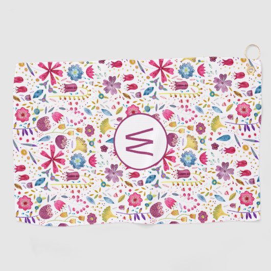 Moderne Waterverf Floral Monogram Golfhanddoek (Horizontaal)