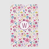Moderne Waterverf Floral Monogram Golfhanddoek (Voorkant)