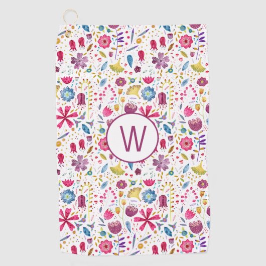 Moderne Waterverf Floral Monogram Golfhanddoek (Voorkant)