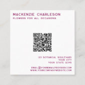 Moderne Waterverf Floral Monogram QR Code Vierkante Visitekaartje (Achterkant)