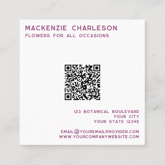 Moderne Waterverf Floral Monogram QR Code Vierkante Visitekaartje (Achterkant)