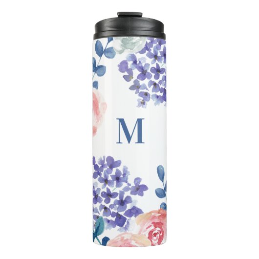 Moderne Waterverf Floral Monogram Thermosbeker (Voorkant)