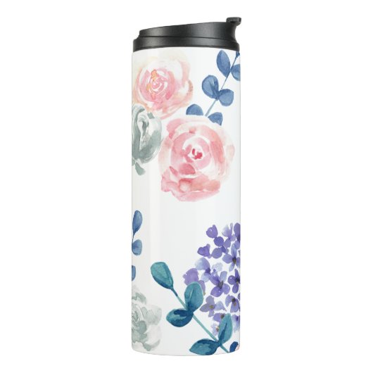 Moderne Waterverf Floral Monogram Thermosbeker (Gedraaid links)