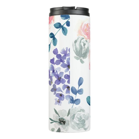 Moderne Waterverf Floral Monogram Thermosbeker (Achterkant)