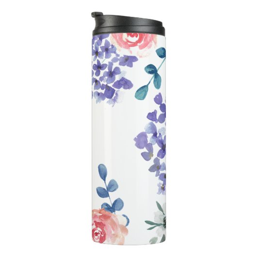 Moderne Waterverf Floral Monogram Thermosbeker (Geroteerd rechts)