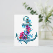 Moderne Waterverf - Floral Nautical Blue Anchor Briefkaart (Staand voorkant)