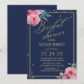 Moderne Waterverf Floral Navy & Gold Vrijgezellenf Kaart (Voorkant / Achterkant)