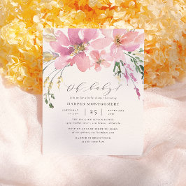 Moderne Waterverf Floral Oh Baby Baby Girl Shower Uitnodiging Briefkaart