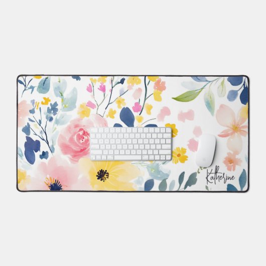 Moderne Waterverf Floral Pattern Bureaumat (Keyboard & Muis)