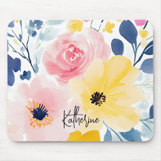 Moderne Waterverf Floral Pattern Muismat (Voorkant)