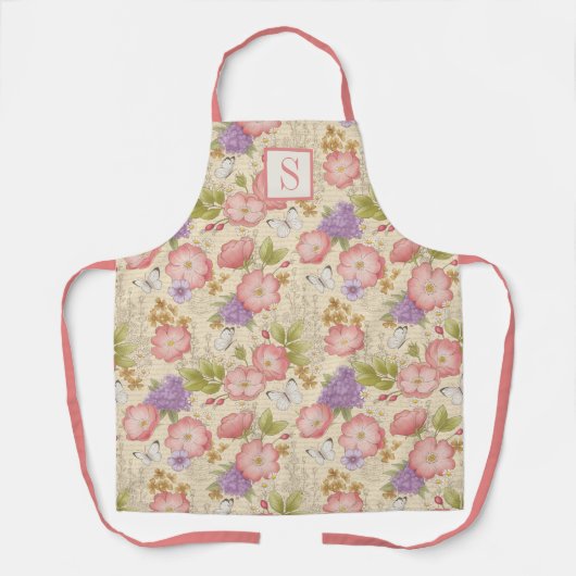 Moderne Waterverf Floral Pink Kitchen Schort (Voorkant)