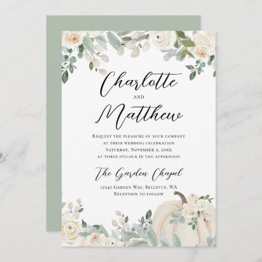 Moderne Waterverf Floral Pumpkin Wedding Kaart (Voorkant / Achterkant)