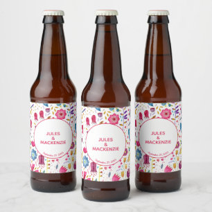 Moderne Waterverf Floral roze Paars Bier Etiket