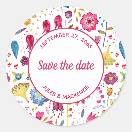 Moderne Waterverf Floral roze Paars Ronde Sticker (Voorkant)