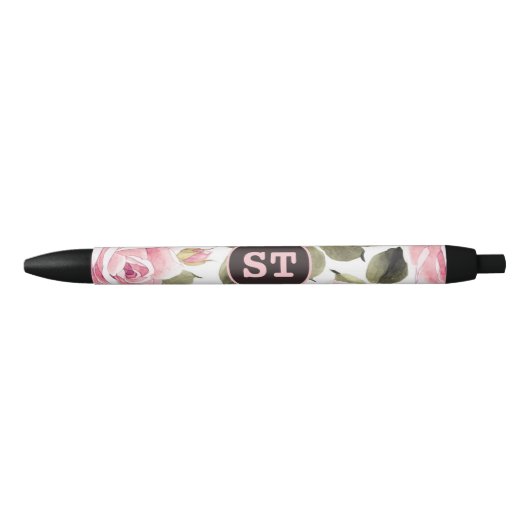 Moderne Waterverf Floral roze zwart Zwarte Inkt Pen (Voorkant)