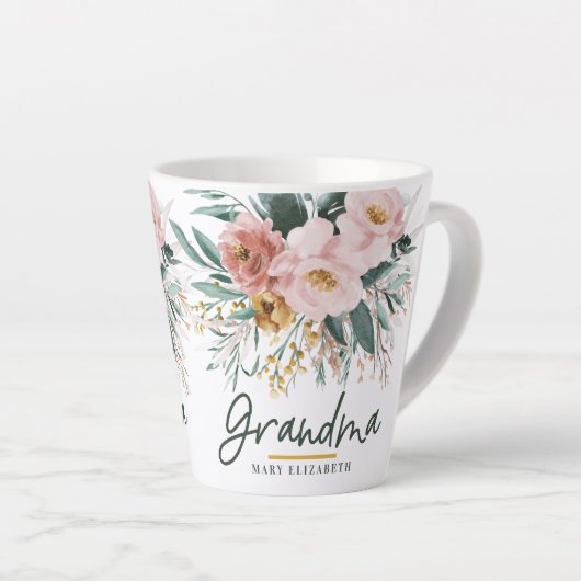 Moderne waterverf floral script elegant oma co latte mok (Rechterhoek)
