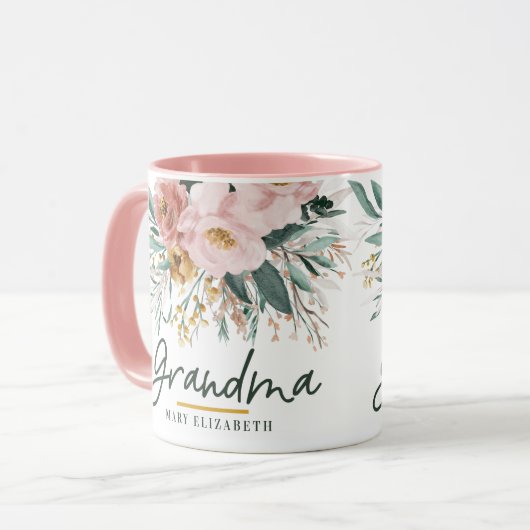 Moderne waterverf floral script elegant oma co mok (Voorkant links)