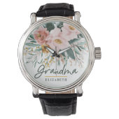 Moderne waterverf floral script elegant oma horloge (Voorkant)