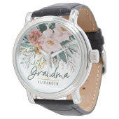 Moderne waterverf floral script elegant oma horloge (Gekanteld)