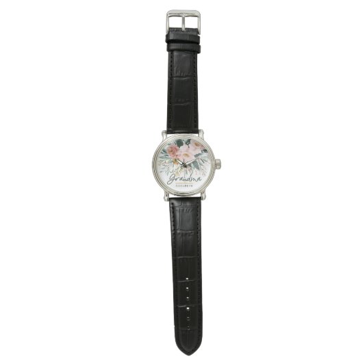 Moderne waterverf floral script elegant oma horloge (Vlak)