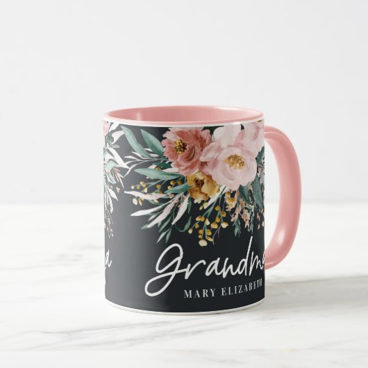 Moderne waterverf floral script elegant oma mok (Voorkant rechts)