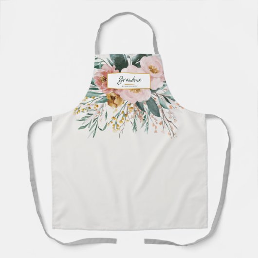 Moderne waterverf floral script elegant oma schort (Voorkant)