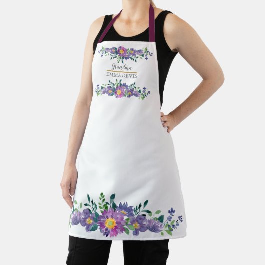 Moderne waterverf floral script elegant oma schort (Insitu)