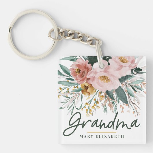 Moderne waterverf floral script elegant oma  sleutelhanger (Voorkant)