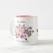 Moderne waterverf floral script elegant oma tweekleurige koffiemok (Voorkant links)