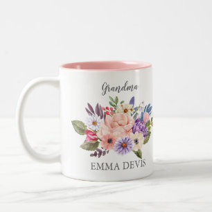 Moderne waterverf floral script elegant oma tweekleurige koffiemok