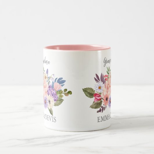 Moderne waterverf floral script elegant oma tweekleurige koffiemok (Center)