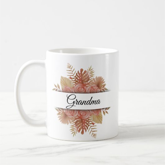 Moderne waterverf floral script oma foto koffiemok (Links)