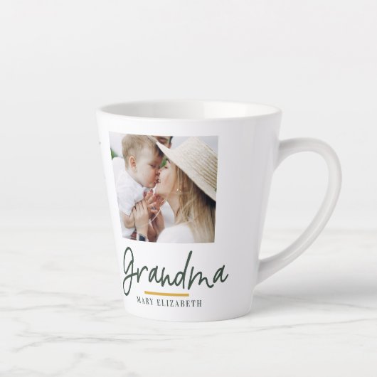 Moderne waterverf floral script oma foto latte mok (Rechts)