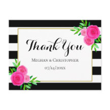 Moderne Waterverf Floral Stripes Bruiloft Dank u