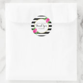 Moderne Waterverf Floral Stripes Bruiloft Dank u Ronde Sticker (Tas)