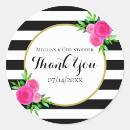 Moderne Waterverf Floral Stripes Bruiloft Dank u Ronde Sticker