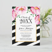 Moderne Waterverf Floral Stripes Graduation Party Kaart (Staand voorkant)