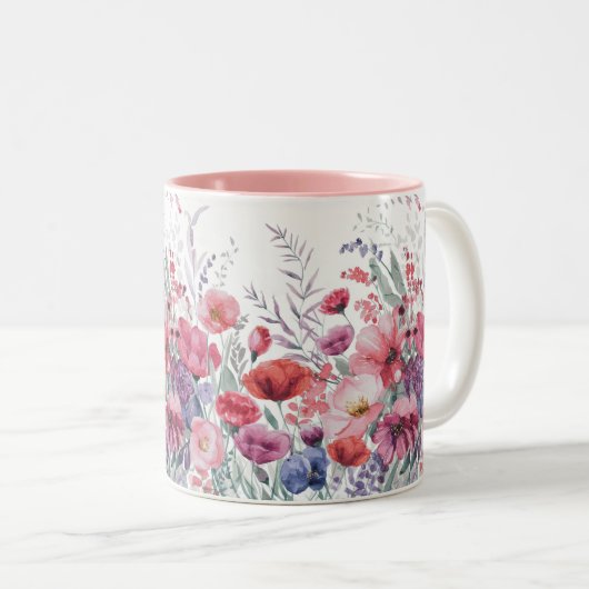 Moderne Waterverf Floral Tweekleurige Koffiemok (Voorkant rechts)