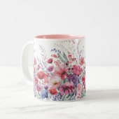 Moderne Waterverf Floral Tweekleurige Koffiemok (Voorkant links)