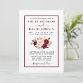 Moderne Waterverf Floral Wedding Burgundy Kaart (Staand voorkant)