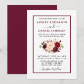 Moderne Waterverf Floral Wedding Burgundy Kaart (Voorkant / Achterkant)