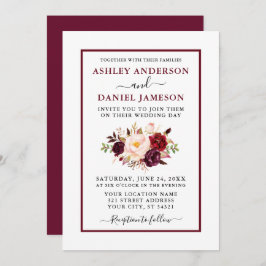 Moderne Waterverf Floral Wedding Burgundy Kaart