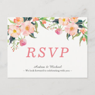 Moderne Waterverf Floral Wedding RSVP Briefkaart