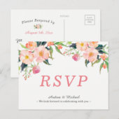 Moderne Waterverf Floral Wedding RSVP Briefkaart (Voorkant / Achterkant)