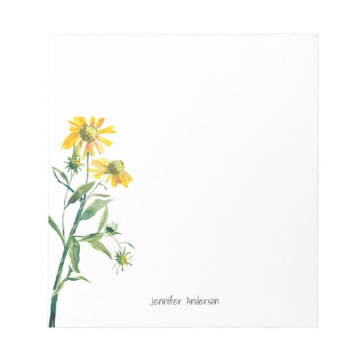 Moderne Waterverf Floral Wildflower Personaliseren Notitieblok (Voorkant)